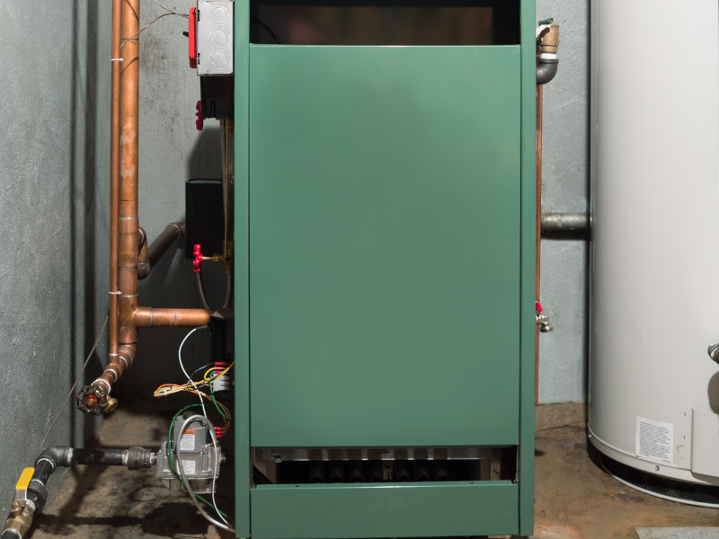 A clear area around a furnace in an Edmonton home.