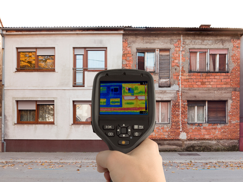 A split image showing poorly insulated windows on one side and energy-efficient windows on the other, highlighting the difference.